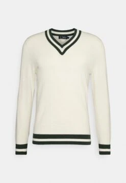 Hackett London Contrast Trim V Neck - Vest - Ecru/Green -Modieuze Herenkleding 96591502fd174943a30ecf07a9160992